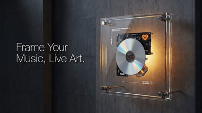🎼 MusicFrame — a living art CD player with transparent frame, album display, Hi-Fi audio, Bluetooth & AUX, anti-shock playback, and wall/desktop mounting.